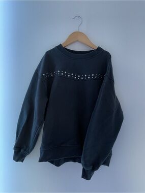 Zara Black Ribbed-Neck Sweatshirt